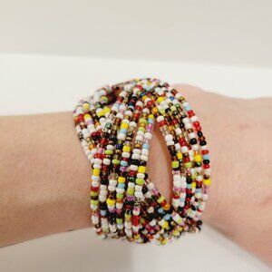 Vtg Womens Multi Beaded Cuff Bracelet Multi Color Bohemian